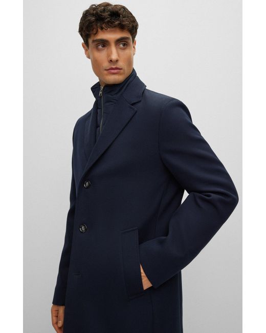 Boss Blue Cotton-blend Coat With Zip-up Inner for men
