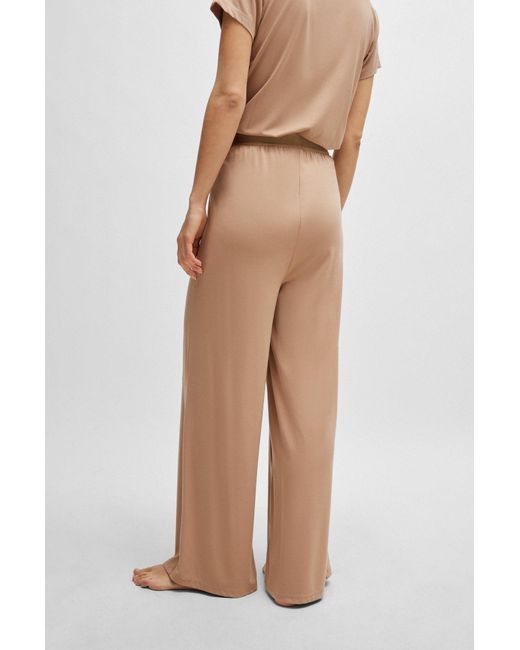 Boss Natural Pyjama Bottoms In Stretch Jersey With Logo Waistband