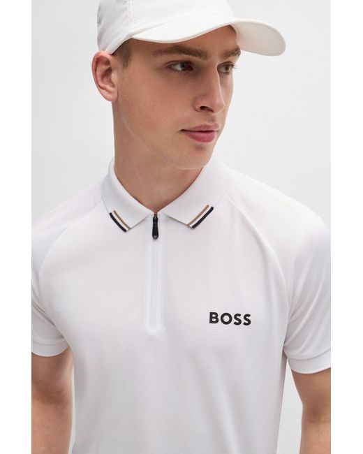 Boss White X Matteo Berrettini Polo Shirt With Popcorn Stripe for men