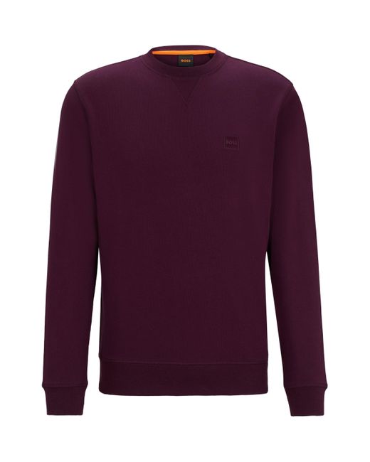 Boss Relaxed-fit Sweatshirt Van Katoenen Badstof Met Logopatch in het Purple voor heren