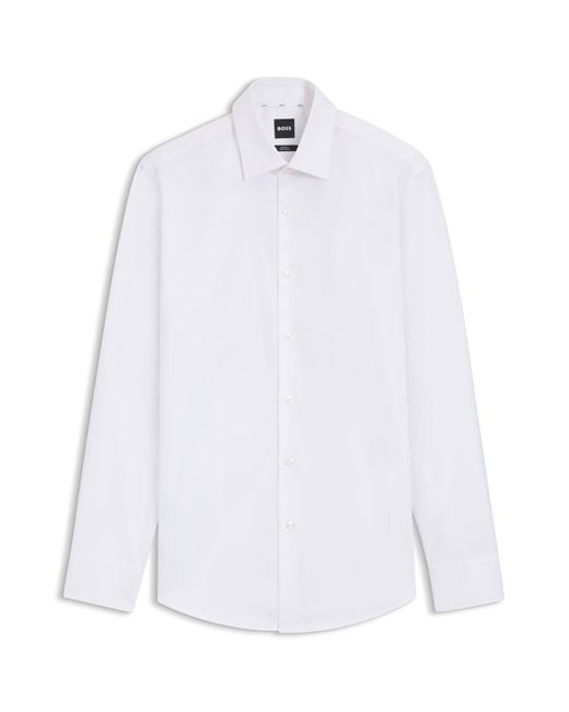 Chemise Slim Fit en twill de coton stretch facile à repasser Boss pour homme en coloris White
