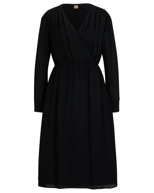 Boss Black Regular-fit Dress With Wrap Front And Button Cuffs