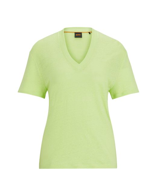 Boss T-shirt Met V-hals Van Linnen in het Green