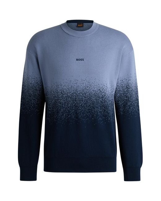 Boss Blue Logo-detail Sweater In Degradé Cotton Jacquard for men