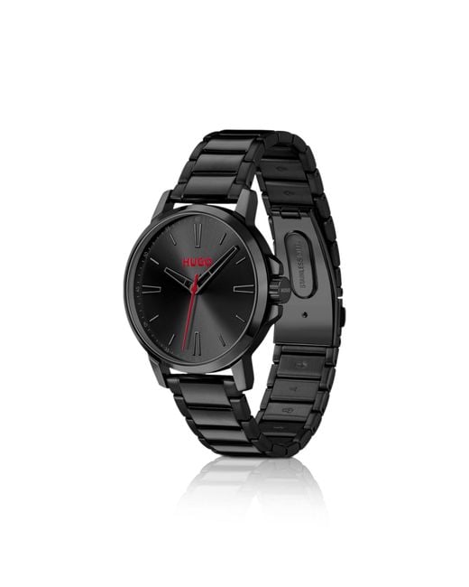 HUGO Black Plated Watch With Tonal Steel Bracelet for men