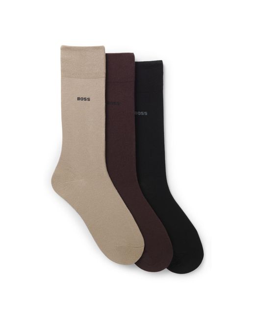 Boss Brown Three-Pack Of Regular-Length Socks for men