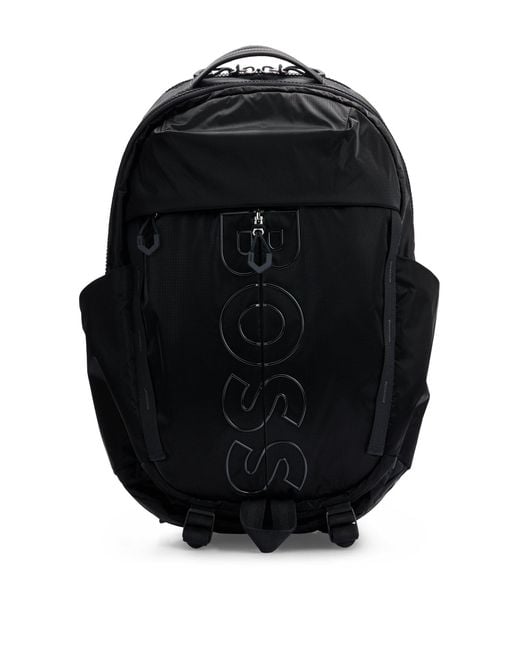 Boss Black Coated-velour Multi-pocket Backpack With Outline Logo for men