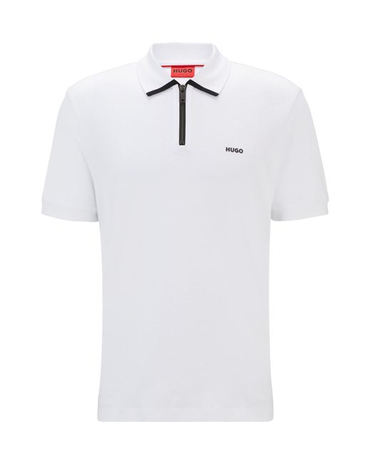 HUGO White Cotton-piqué Polo Shirt With Contrast Logo for men