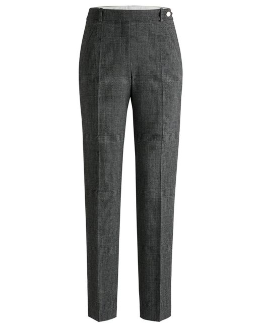 Boss Gray Slim-leg Trousers In Checked Stretch Fabric