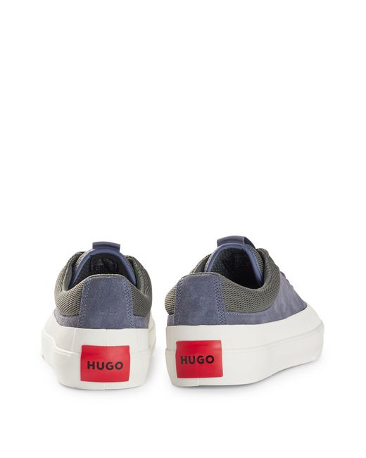 HUGO Blue Suede Low-top Trainers With Red Logo Label for men