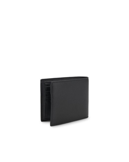 Boss Black Grained Faux-Leather Trifold Wallet With Signature-Stripe Trim for men
