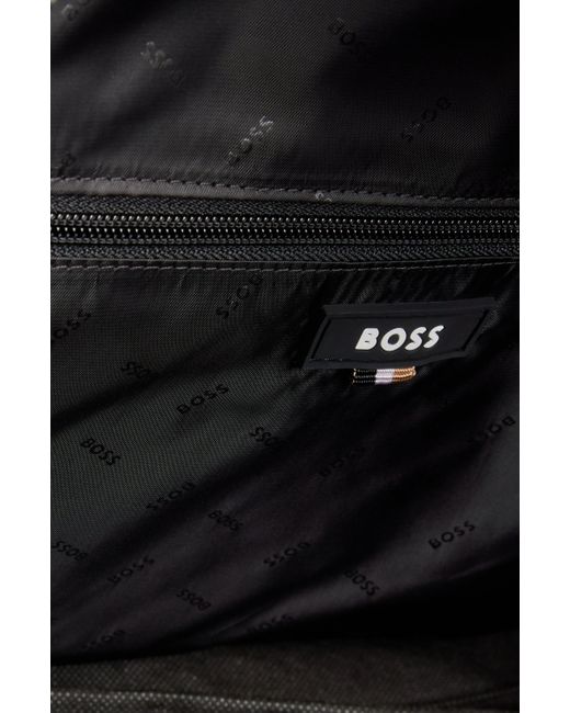 Sac de voyage en velours enduit avec logo apparent et bandoulière ajustable Boss pour homme en coloris Black