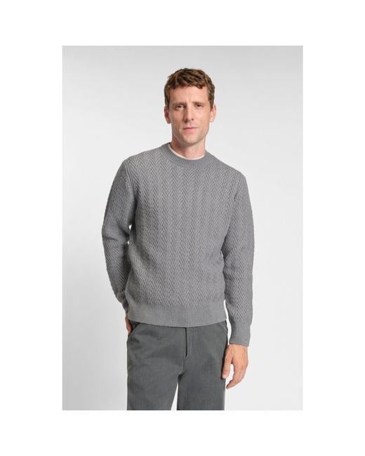 Boss Gray Virgin-Wool Sweater With Herringbone Structure for men
