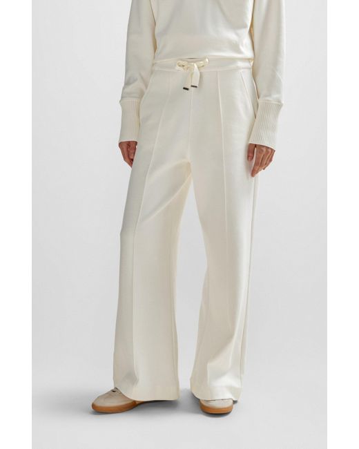 Boss White Cotton-blend Drawstring Trousers With Tape Trims