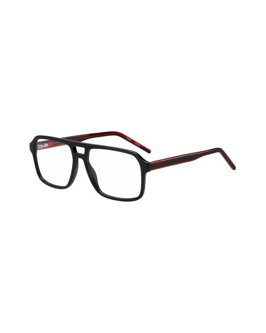 HUGO Brown Double-bridge Optical Frames In Black With Red Details for men