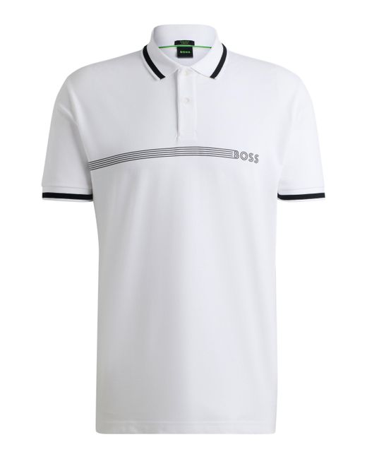 Boss Poloshirt aus Baumwoll-Mix mit Streifen und Logo in White für Herren