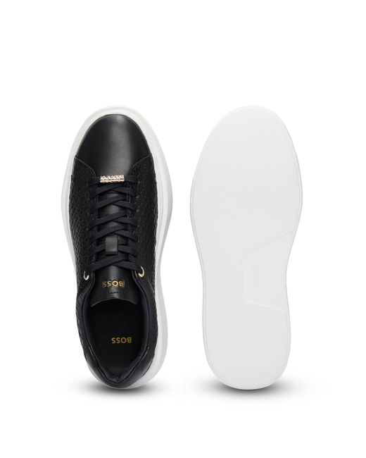 Boss Black Endisplay Name: Cupsole Trainers In Leather With Emed Monograms