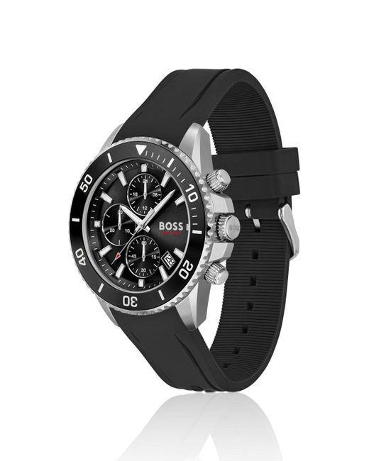 Boss Silicone-strap Chronograph Watch With Black Dial Men's Watches for men