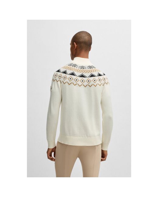 Boss White Equestrian Troyer Sweater With Knitted Pattern for men