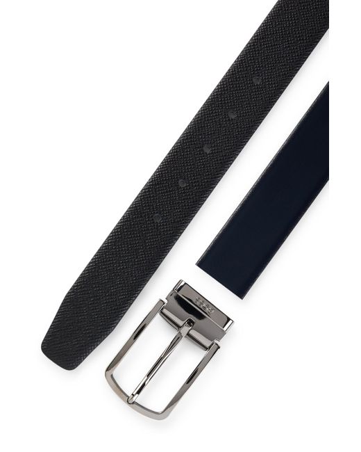 Boss Black Reversible Italian-leather Belt With Quick-release Buckle for men