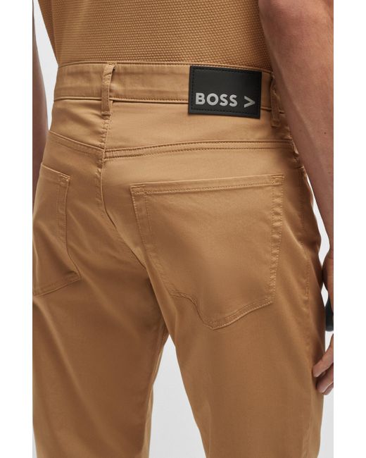Jeans Regular Fit en denim stretch effet satin Boss pour homme en coloris Brown
