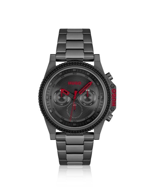 HUGO Link-bracelet Watch With Black Dial And Silicone Bezel for men