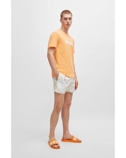Boss In Italië Vervaardigde Slippers Met Verhoogd Logo in het Orange voor heren