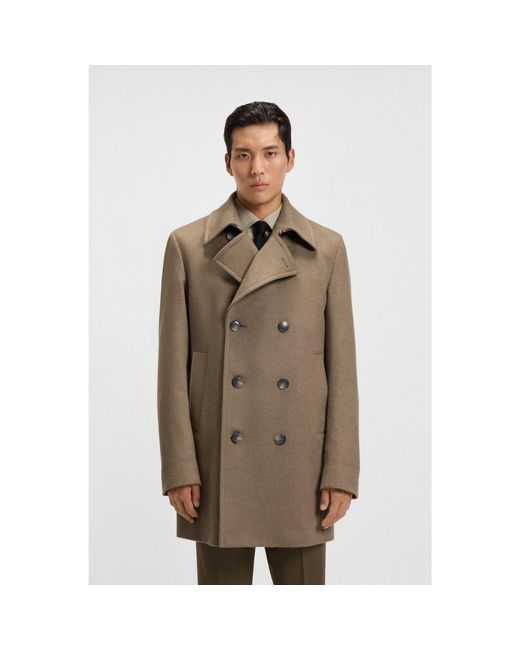 Boss Brown Slim-Fit Peacoat for men