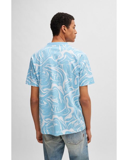 Boss Relaxed-Fit T-Shirt aus Baumwoll-Jersey mit Wellen-Print in Blue für Herren