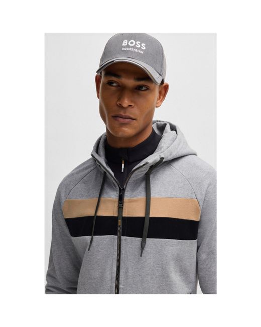Boss Gray Equestrian Zip-Up Hoodie for men