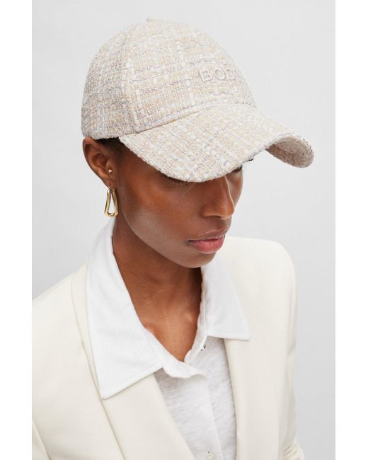 Boss White Italian-tweed Cap With Embroidered Logo