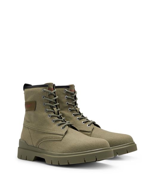 BOSS by HUGO BOSS Cotton-canvas Lace-up Boots With Handwritten Logo in  Green for Men | Lyst Australia