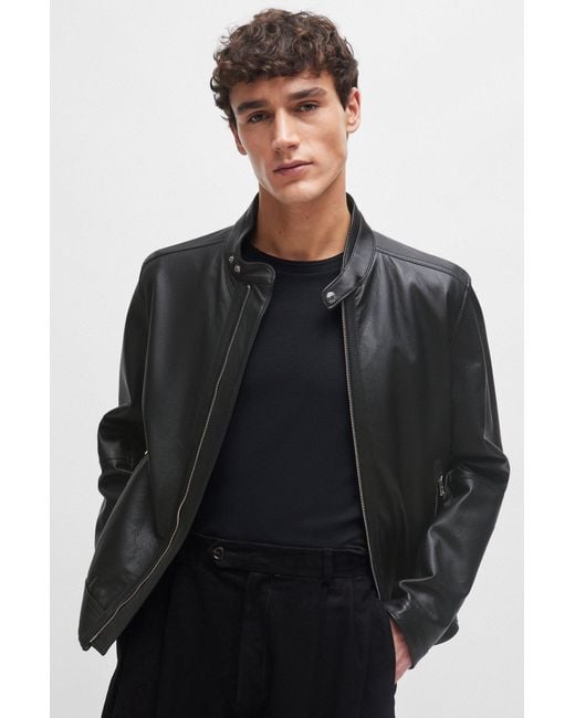 Boss Black Regular-fit Zip-up Jacket In Grained Leather for men