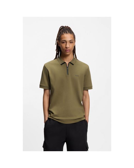 HUGO Green Cotton-Piqué Polo Shirt With Contrast Logo for men