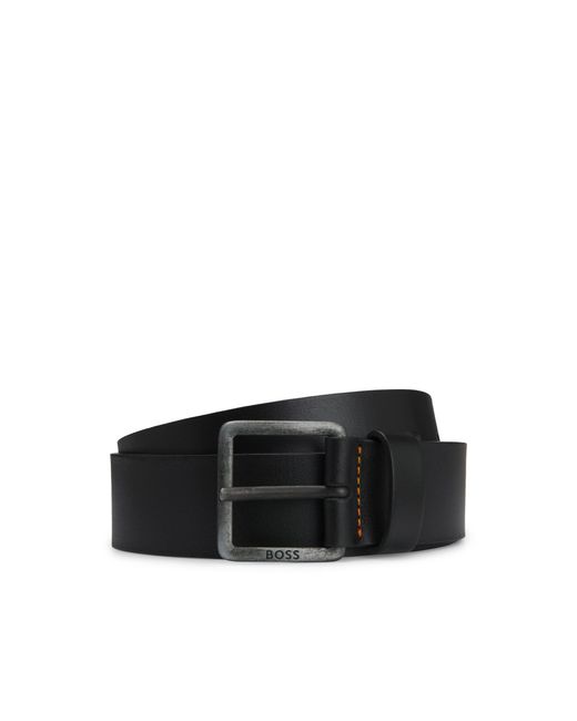 Boss Black Leather Belt With Logo Buckle for men
