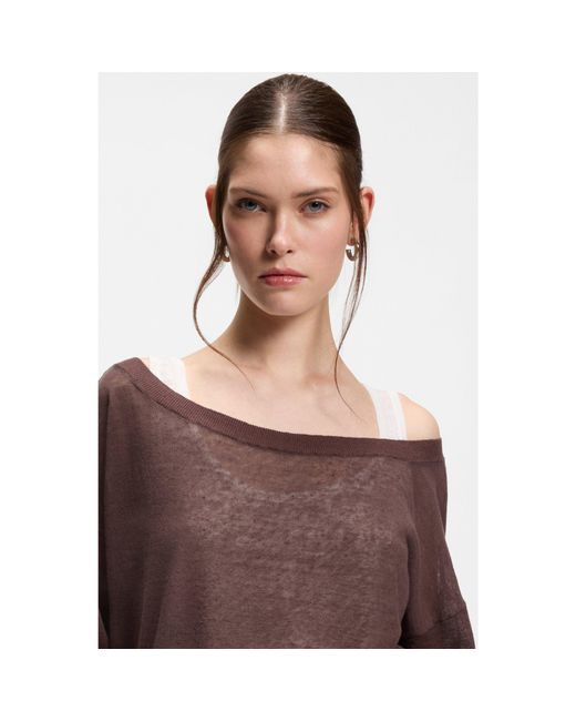 Boss Brown Linen-Cotton Sweater With Underlayer