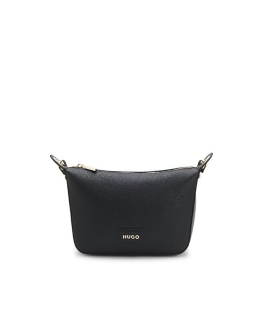 HUGO Black Grained Faux-Leather Shoulder Bag With-Tone Hardware