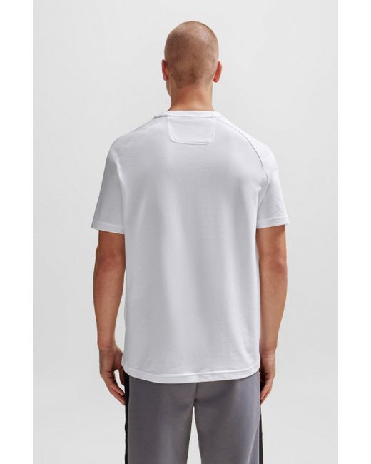 Boss White Cotton-blend Regular-fit T-shirt With Logo Artwork for men