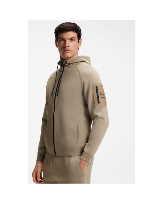 Boss Brown Mixed-Material Knitted Jacket With Jacquard Graphic for men