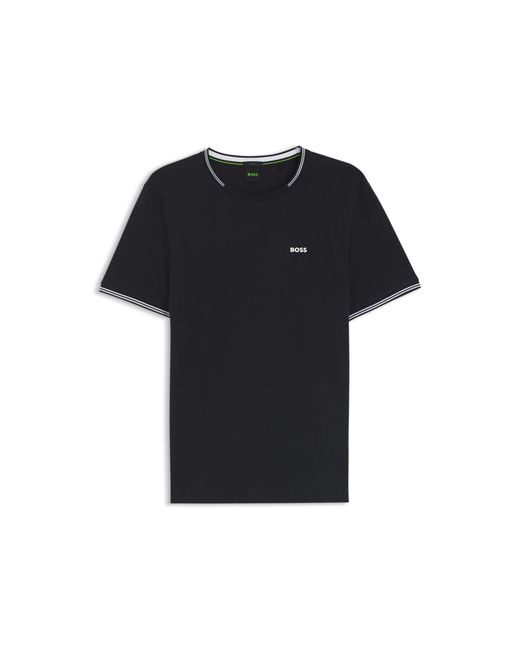 Boss Blue Stretch-Cotton T-Shirt With Stripes And Logo for men