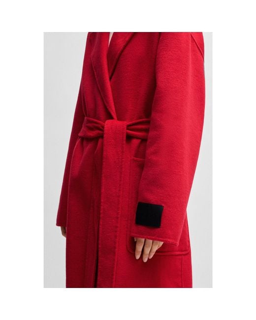 HUGO Red Oversized-Fit Coat With Tie-Up Belt