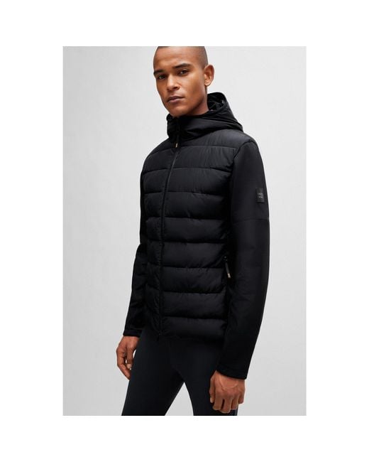 Boss Black Equestrian Hybrid Puffer Jacket With Logo Patch for men