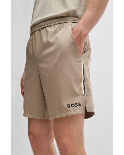 Boss Natural X Matteo Berrettini Water-repellent Shorts With Logo Print for men