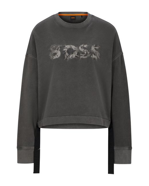 Boss Logosweatshirt Van Katoenen Badstof Met Verstelbare Zoom in het Gray