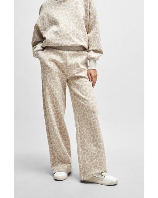 Boss Natural Naomi X Cotton-blend Tracksuit Bottoms With Leopard Print