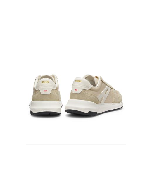 HUGO White Suede-Trim Trainers With Logo Details for men