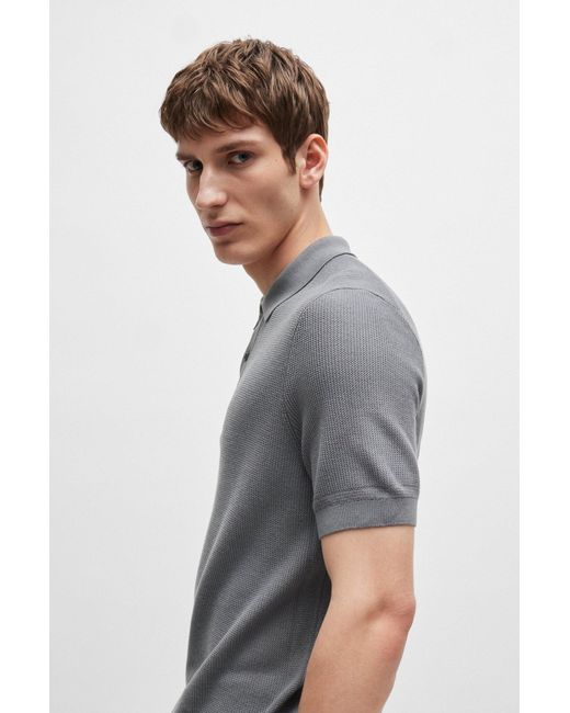 Boss Gray Regular-fit Polo Sweater With Mixed Structures for men