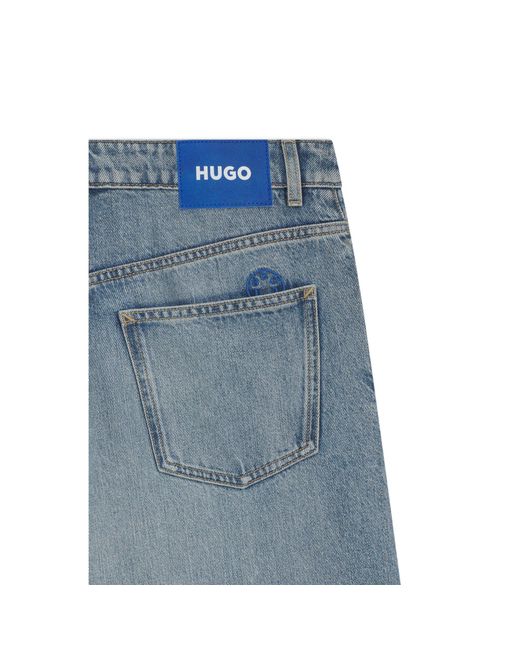 HUGO Blue Baggy-Fit Jeans With Drawcord And Happy Logo