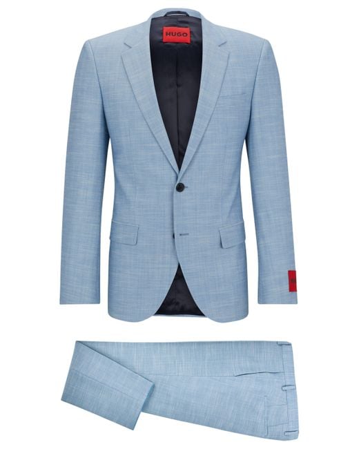 HUGO Gemusterter Slim-Fit Anzug aus funktionalem Stretch-Gewebe in Blue für Herren