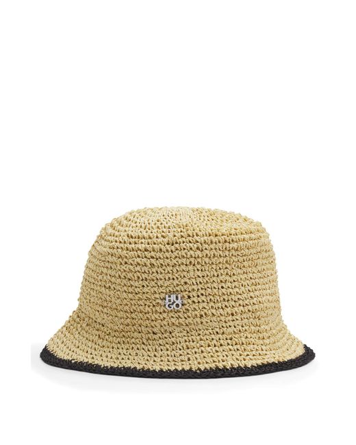 HUGO Natural Raffia-Fischerhut Mit Stack-Logo
